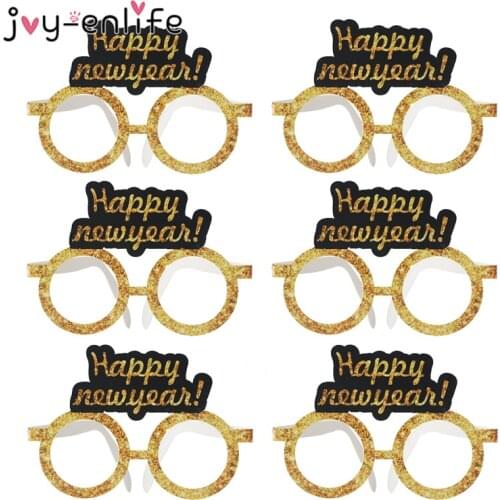 6pcs Happy New Year Glasses Paper Eyeglasses Frame Photo Booth Props New Year Decoration Spring Festival Party For Kids Adults