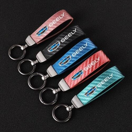 Color Carbon Fiber Leather Car KeyChain Horseshoe Key Rings For geely emgrand gt gc9 gc6 ec718 ec7 ec8 ck emgrand GS GL Car