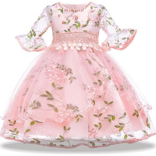 2021 Vintage Embroidery Dress For Girls Gown Kids Clothes Wedding Party Children Princess Dresses Clothing Costume 8 10 Years
