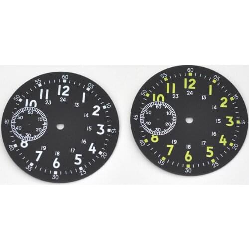 Watch dial39mm Sterile Super Luminous Black sterile Dial Fit for 6497 6498 3600Hand Winding Watch Movement Part for DIY Clock