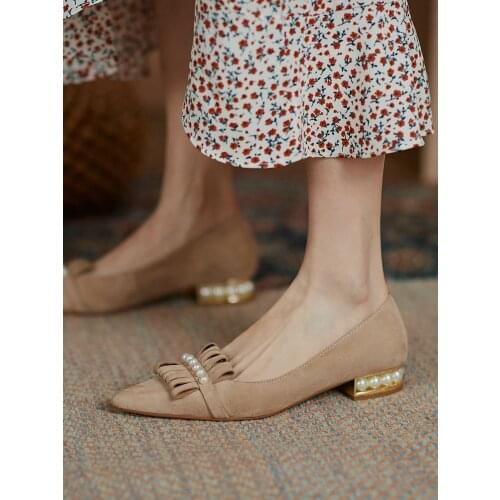 EshtonShero Women Flats Suede Casual Shoes Basic Spring Summer Thick Heels String Bead Slip On Pointed Toe Shoes Wedding Woman