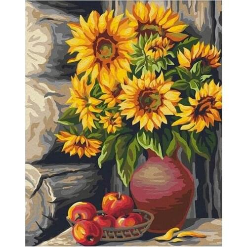 Gatyztory 60×75cm Frame Sunflower DIY Painting By Numbers Canvas Drawing Acrylic Paints Unique Gift Artwork Handpainted Kits Wal