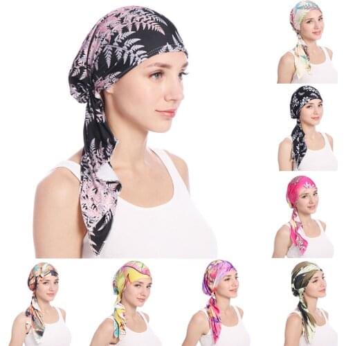 Women Muslim Hijab Flower Print Turban Hat Cover Chemo Caps Hair Loss Head Scarf Muslim Headwrap Pre-Tied Bandana Turbante Mujer