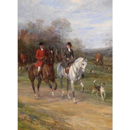 Handmade Oil paintings beautiful Heywood Hardys artwork Couple Riding with Their Dogs on canavs Wall decor