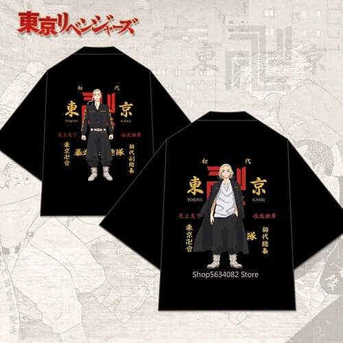 Tokyo Revengers Cosplay Cloak Anime Black White Top Summer Hanagaki Takemichi Ken Ryuguji Haori Kimono Tee Men Short-sleeve