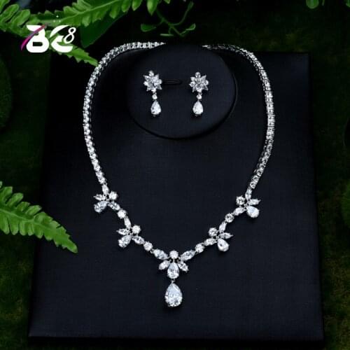Be 8 Zircons Brilliant AAA Cubic Zircon Flower Shape Party Necklace Earrings Wedding Bridal Jewelry Sets Dress Accessories S407