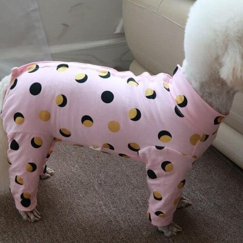 Pet Dog Jumpsuit Pink Dot Overalls For Small Dogs Thin 100%Cotton Protect Belly Pajamas Stretchy Puppy Clothes Home Wear Poodle