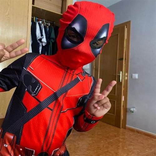 Child Adult Masked Superhero Spier Bay Man Jumpsuits Cosplay Costume Deadpoo Costume Full Bodysuit for Halloween Party Kid