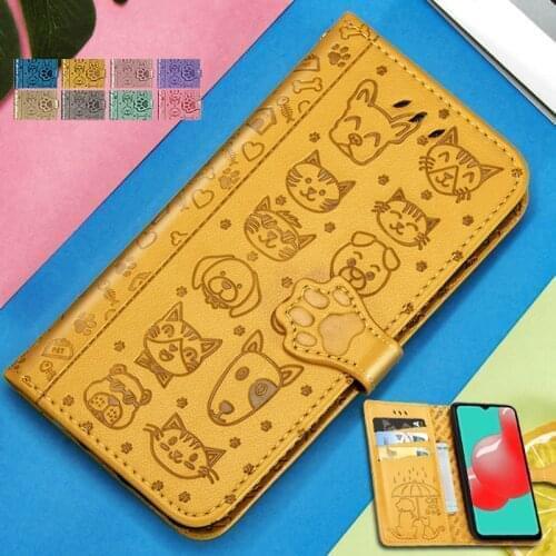 Cute Cat Dog Flip Leather Wallet Case For Samsung Galaxy S8 S9 S10 S20 FE S21 Note 9 10 20 Plus Ultra Phone Card Slot Back Cover