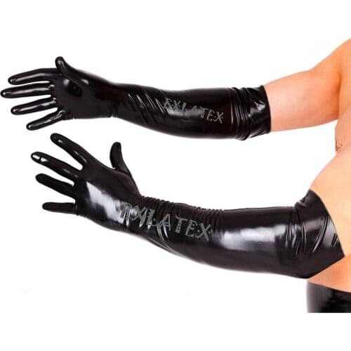 Latex Gloves Unisex Fitness Gloves Long Sleeve Gloves Latex Rubber Black Long Gloves Club Outfits Fetish Plus Size Mittens 58cm