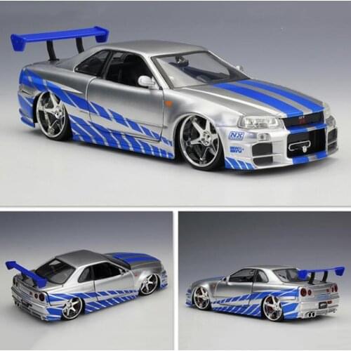 20.5CM 1:24 Scale Metal Alloy 2002 GTR R34 Skyline Fast Racing Car Model Diecast Vehicles Toys For Children Collection