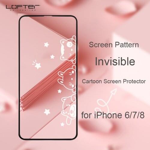 Cartoon Tempered Glass Screen Protector for iPhone 6 7 8 Plus Inivisble Pattern Front Film Cute Full Cover Decorative Film
