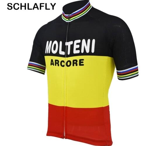 Men red yellow black molteni cycling team old style summer short sleeve bike wear jersey road jersey cycling clothing schlafly