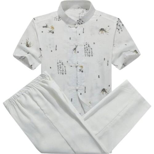 Middle-aged Chinese tunic suit man flax jacket men blazer cotton and linen coats mens Tang suit sets Chinese style stand collar