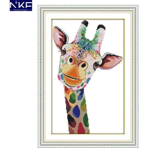 NKF Colorful Giraffe Animal Cross Stitch Set Handmade Craft Needlework Cross-Stitch Embroidery Kit Cross Stitch for Home Decor