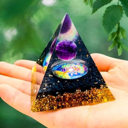 Orgone Amethyst Healing Pyramid Tree of Life Sacred Magnetic Field Protection Reiki Chakras Absorb Negative Energy Paperweight
