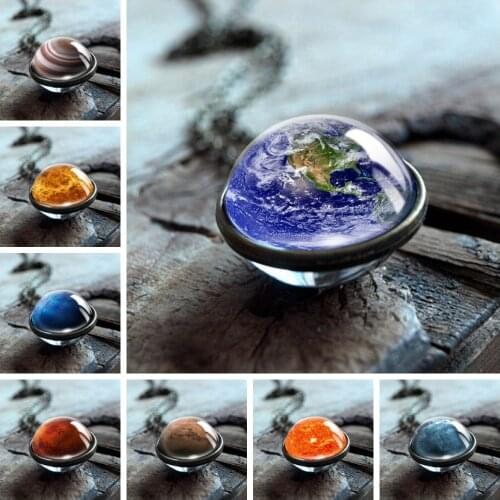 Solar System Eight Planets Stars Sky Necklace Double-sided Glass Ball Earth Sun Necklace Universe Romantic Personality Jewelry
