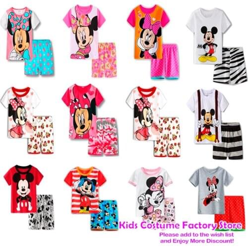 2021 New Kids Disney Mickey Childrens Short Sleeve Minnie Pajamas Childrens Suit Boys' and Girls' Pajamas Childrens Suit 1-7Y