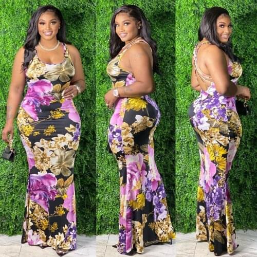 Large Womens Summer Africa Europe and The United States Large Size Womens Print Vest Cross Dress