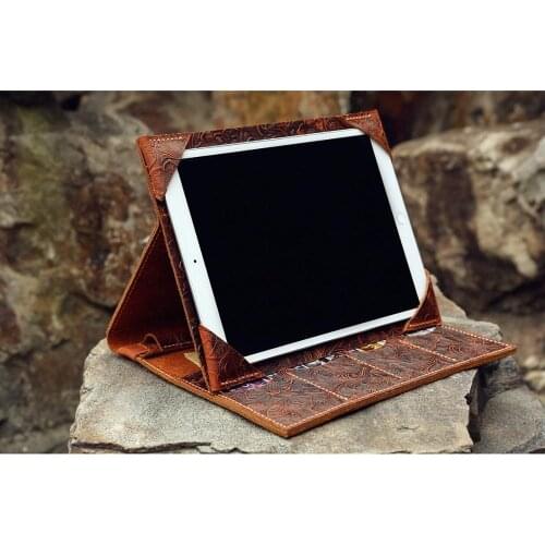 Vintage embossed leather ipad folio cover for new iPad Air 2019 / personalized leather iPad pro portfolio for iPad Pro 10.5 11 1