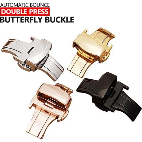 10-24mm Wristwatch Buckle Gold Black Double Press Auto Buckle Stainless Steel Butterfly Buckle For Men Women Top Leather Strap