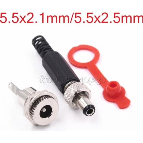 DC Connector 5.5*2.1 5.5*2.5 5.5x2.1mm 5.5x2.5mm DC Power Connector Male Female Total 2Pcs With Waterproof Cap Power Socket Plug