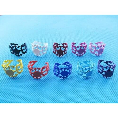50pcs 19mmx25mm Adjustable Blank Ring, Flower Ring Border,Round Base Setting Tray Charm/Finding,fit 12mm Cabochon/Picture/Cameo