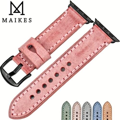 MAIKES Hot Selling Vintage Genuine Leather Watch Strap Belt For Apple Watch Band 44mm 40mm 42mm 38mm Series SE 6 5 4 3 2 iWatch