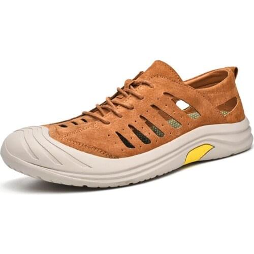 Sandals Men Casual Sneakers Shoes Genuine Leather Summer Breathable Big Size 38-48 Outdoor Shoes Blue Gray Mens Footwear Slip On