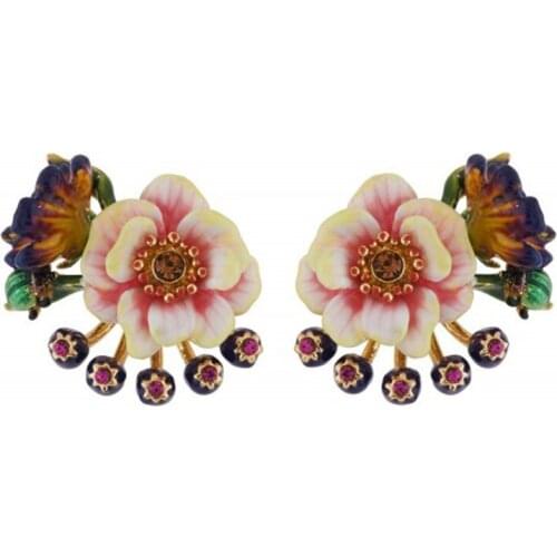 Trendy Fashion Ins Cold Wind Monet Garden Enamel Color Glaze Yellow Pink White Flower Blueberry Ladybug Stud Earrings Female