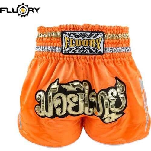 FLUORY mtsf06 (girls and boys) fluory Muay Thai shorts embroidered patch kick boxing Shorts fashion color ORANGE for COMBAT