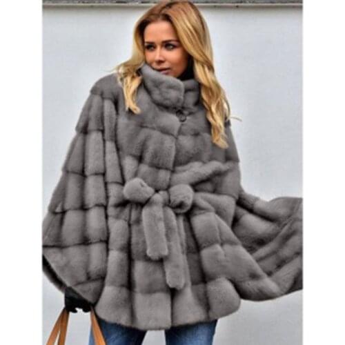 2020 Elegant Belt Faux Fox Fur Coat Women Winter Fashion Medium Long Artifical Fox Fur Coat Lady Warm Fake Fox Fur Cloak Coats