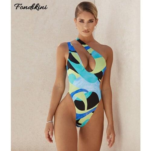 One Shoulder One Piece Swimsuit 2021 Sexy High Cut Swimwear Women Push Up Monokini Beach Wear Bathing Suit Bather Female