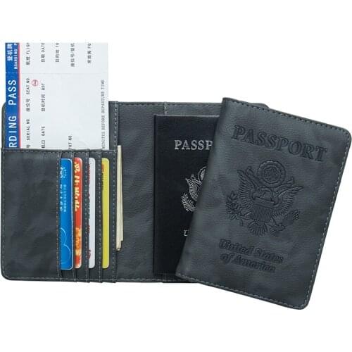 USA Sky Blue Double-Headed Pu Place Multiple Cards National Passport Cover Built In Rfid Blocking Protect Personal Information