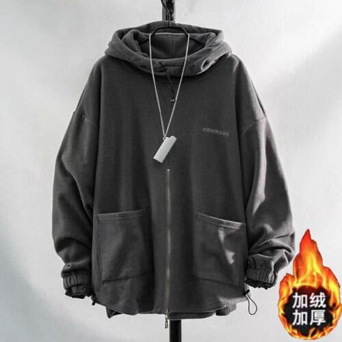 2021x new zipper Hoodie fashion big pocket oversized Sweatshirt mens casual trend loose solid color Pullover
