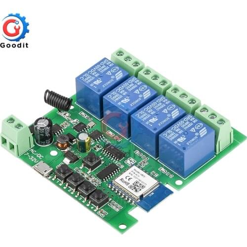 USB5V/DC7-32V WiFi Wireless Smart Switch Relay Module 4 Way WIFI Relay Switch Module 433MHZ Relay Module for Smart Home