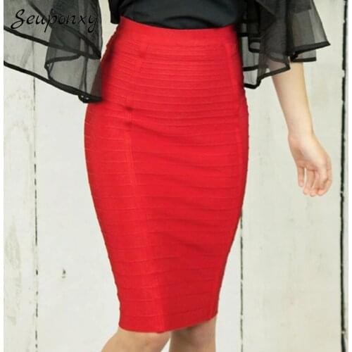 High Quality 2021 Summer Elegant WomenS Bodycon Bandage Skirt Sexy High Waist Zipper Solid Color Celebrity Party Pencil Skirt