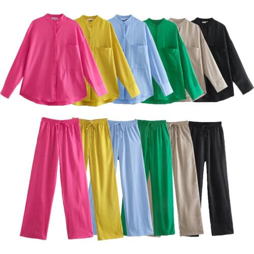 Za Womens Shirts Two Piece Sets Casual Suit Office Ladies Blouses Sloid Tops Woman Shirt Autumn Elegant Long Sleeve Shirt TRF