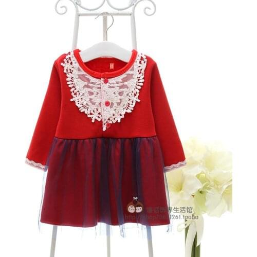 Top Quality Winter Lace Kids Girls Dresses Plus Velvet Princess Flower Girl Dress Long Sleeve Baby Formal Wedding Party Dresses