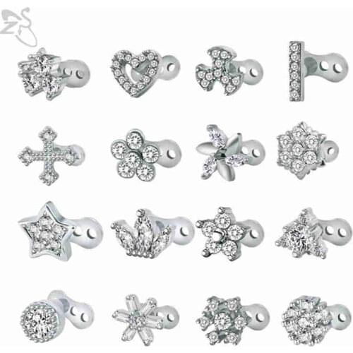 ZS 1 Pair Zircon Dermal Anchor Stainless Steel Surface Body Piercing Jewelry Hide In Jewelry Top Dermal Crystal Top Skin Diver