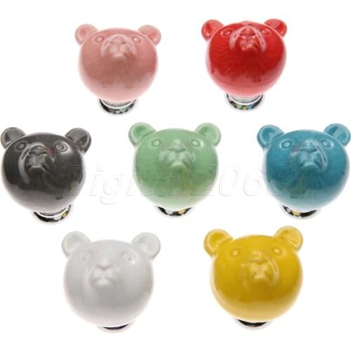 1Pc Novelty Cute Bear Ceramic Door Knobs Cabinet Drawer Cupboard Wardrobe Kitchen Children Bedroom Pull Handle Furniture Handles