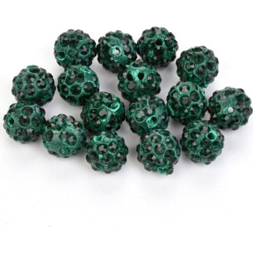 25Pcs 10MM Deep Green Beads Crystal Disco Ball Beads Crystal Spacer Beads 5 Row Crystal Clay Beads