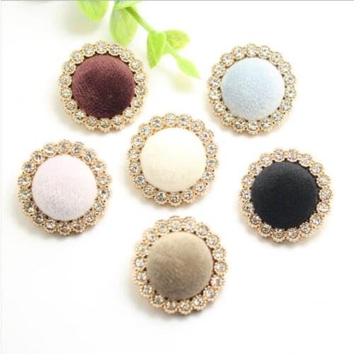 50 PCS Buttons With Metal Diamonds Flocking Cloth Buckle Combination Buttons high-end Buttons For Ladies' Coat