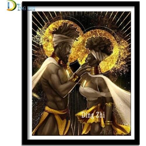 African Sexy Black Couple Diy 5D Diamond Painting Full Drill Abstract Sunlight Cross Stitch Embroidery Rhinestone Diamond Mosaic