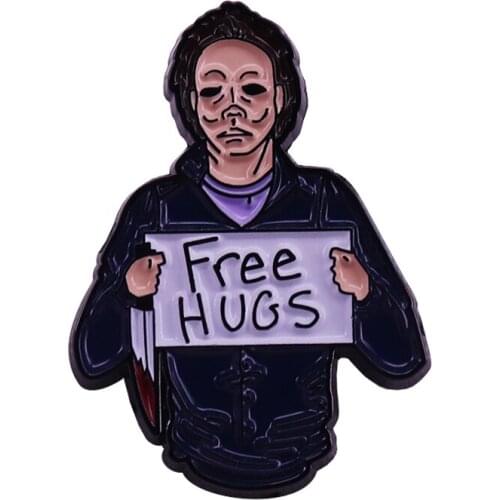 Free hugs from Michael Myers badge fun sarcastic novelty Halloween addition