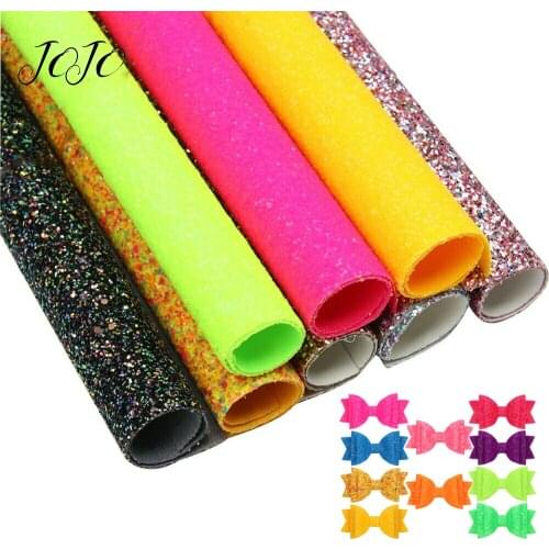 JOJO BOWS 22*30cm Sparkly Glitter Fabric For Dress Solid Fluorescent Sheet For Craft DIY Hair Bows Cloth Handmade Bags Materials
