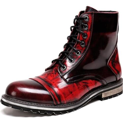 Genuine leather mens ankle boots fashion casual round toe lace up Chelsea boots men high top military work boots big yards 45 46