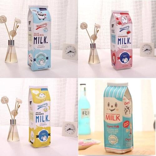 Cartoon Milk bottle school pencil case cute PU pen bag storage pouch Korea Stationery material office school supplies escolar