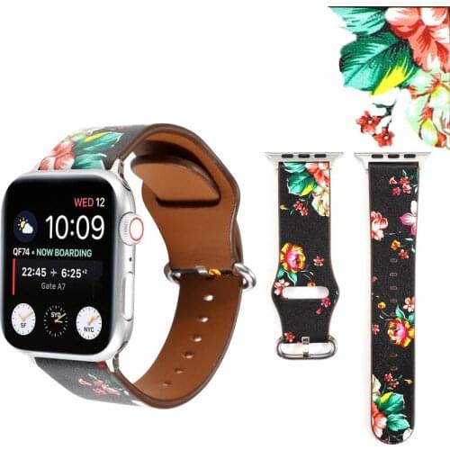 Floral Leather strap for apple watch band 42/44/38/40mm Wristband Sport Replacement Womens Bracelet For iWatch Series 5 4 3 2 1