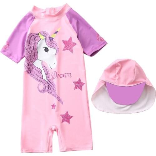 Childrens fashion swimwear Kids girls one piece surfing suit Korean cartoon unicorn princess Swimwear bathing suit YZ20040